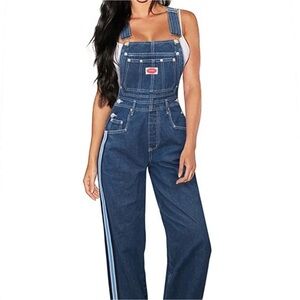 Vintage Revolt Jeans denim jean overalls with stripe detail Size Large